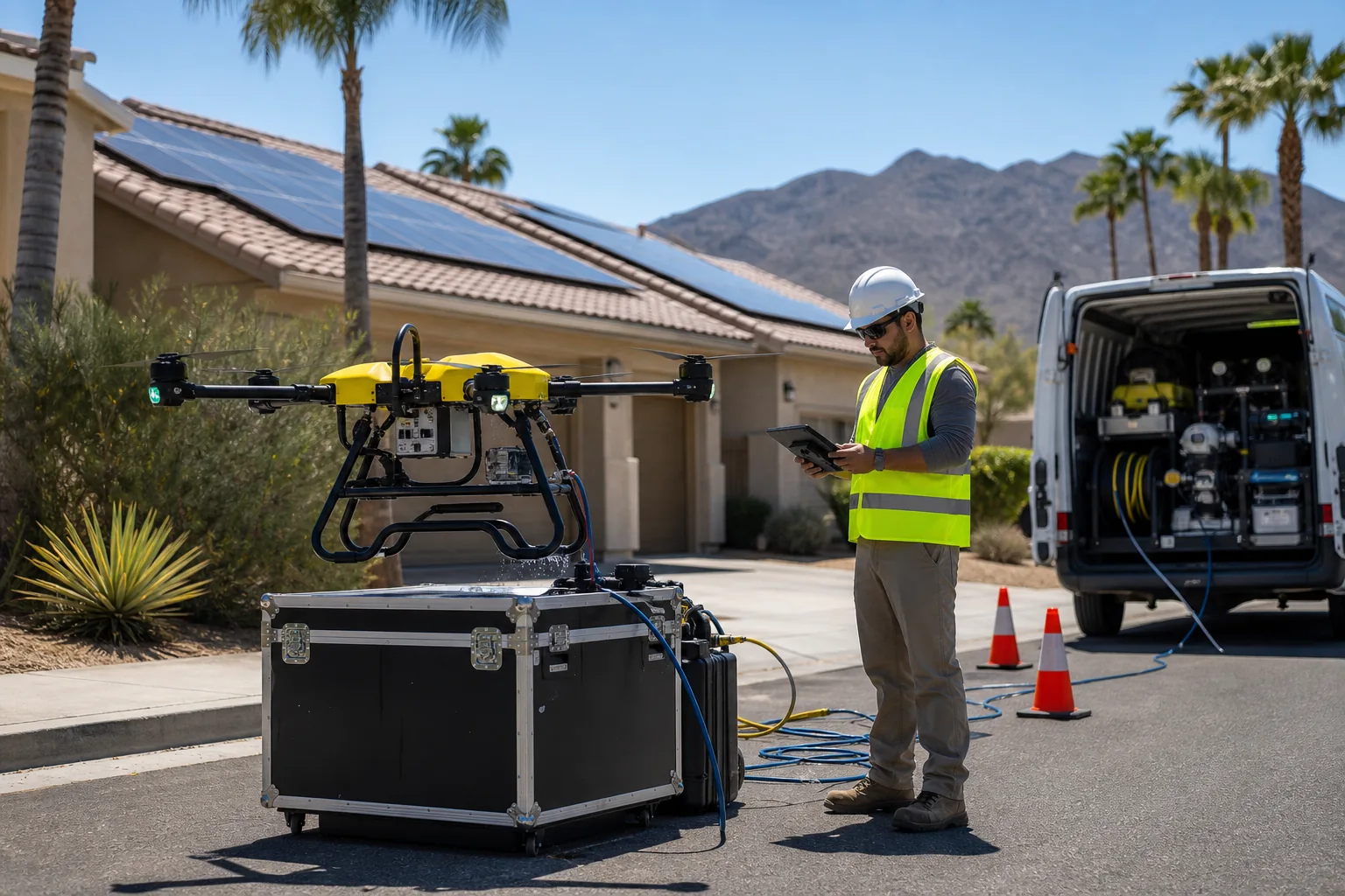 DronePower1 operator running a pre-flight check before aerial inspection