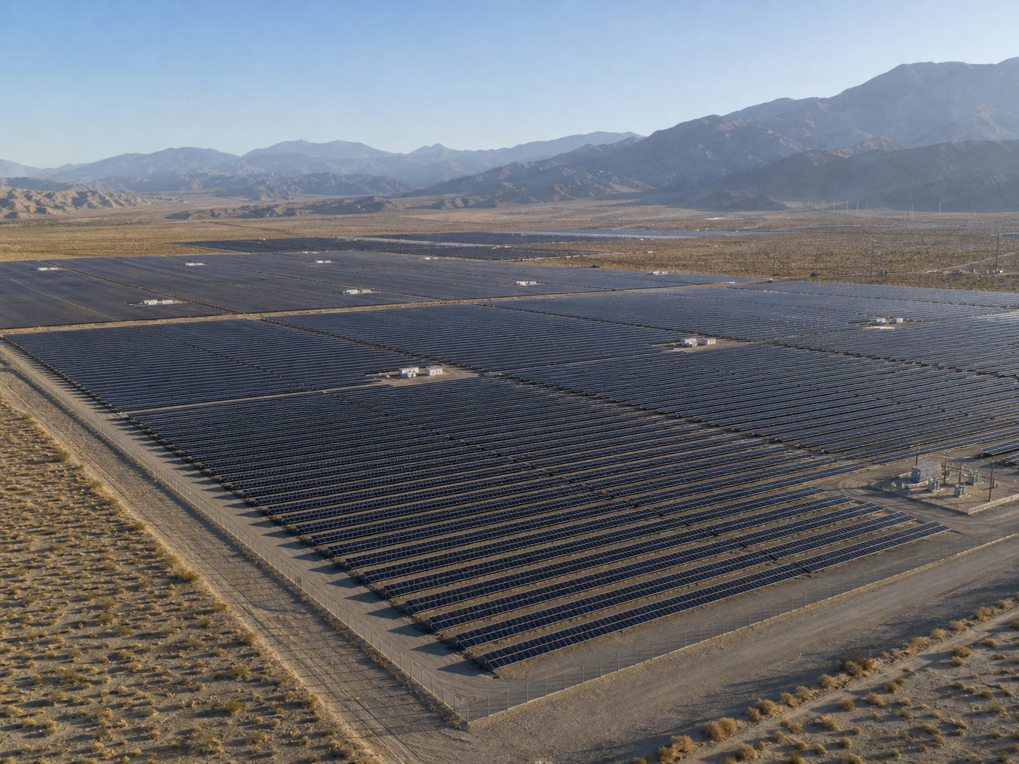 Utility-scale solar field across the Coachella Valley desert